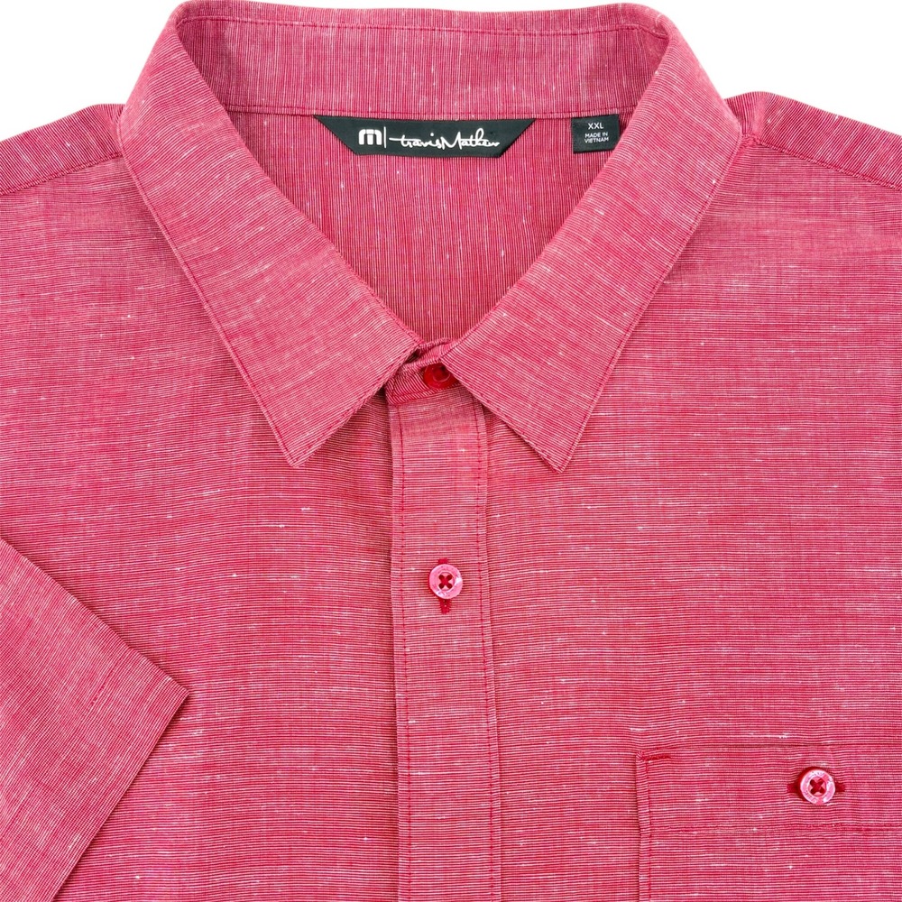 Travis Mathew Mens Red Heathered Short Sleeve Button Up Shirt Size‎ XXL
